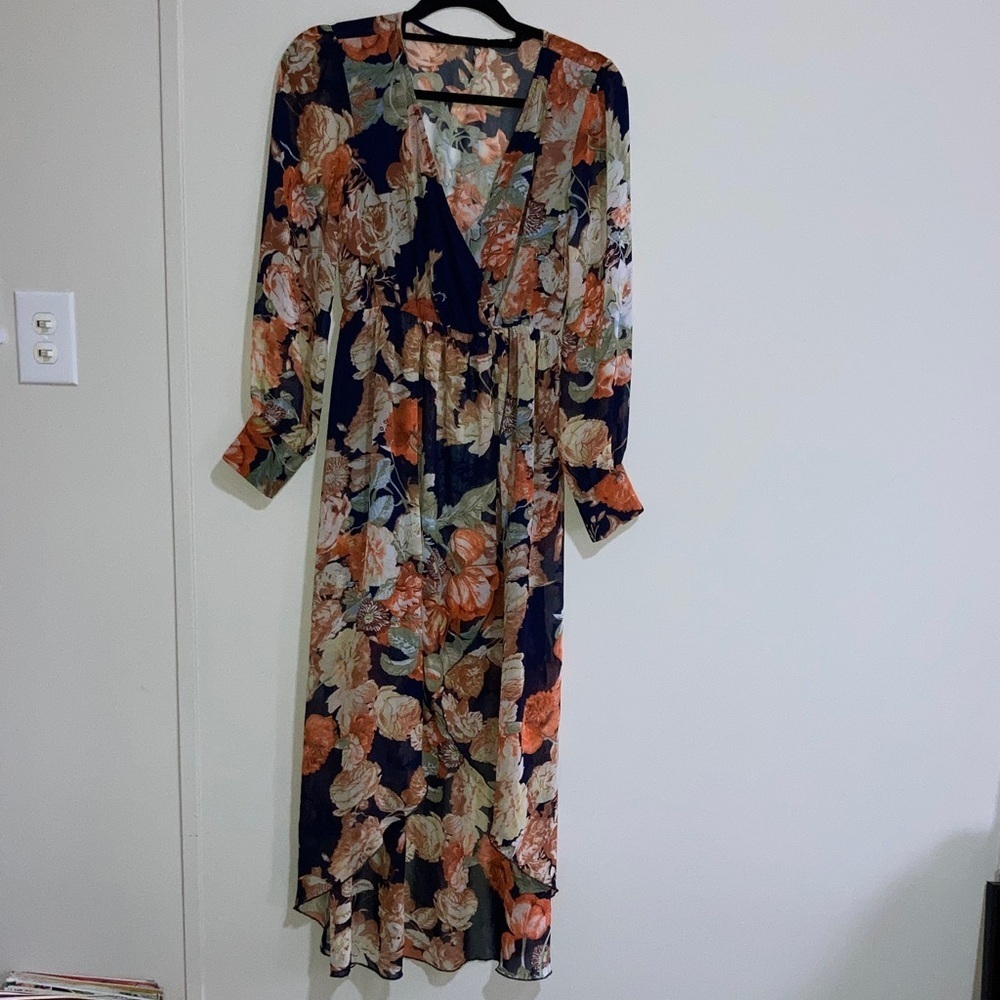 Papaya Navy Floral Long Sleeve Dress